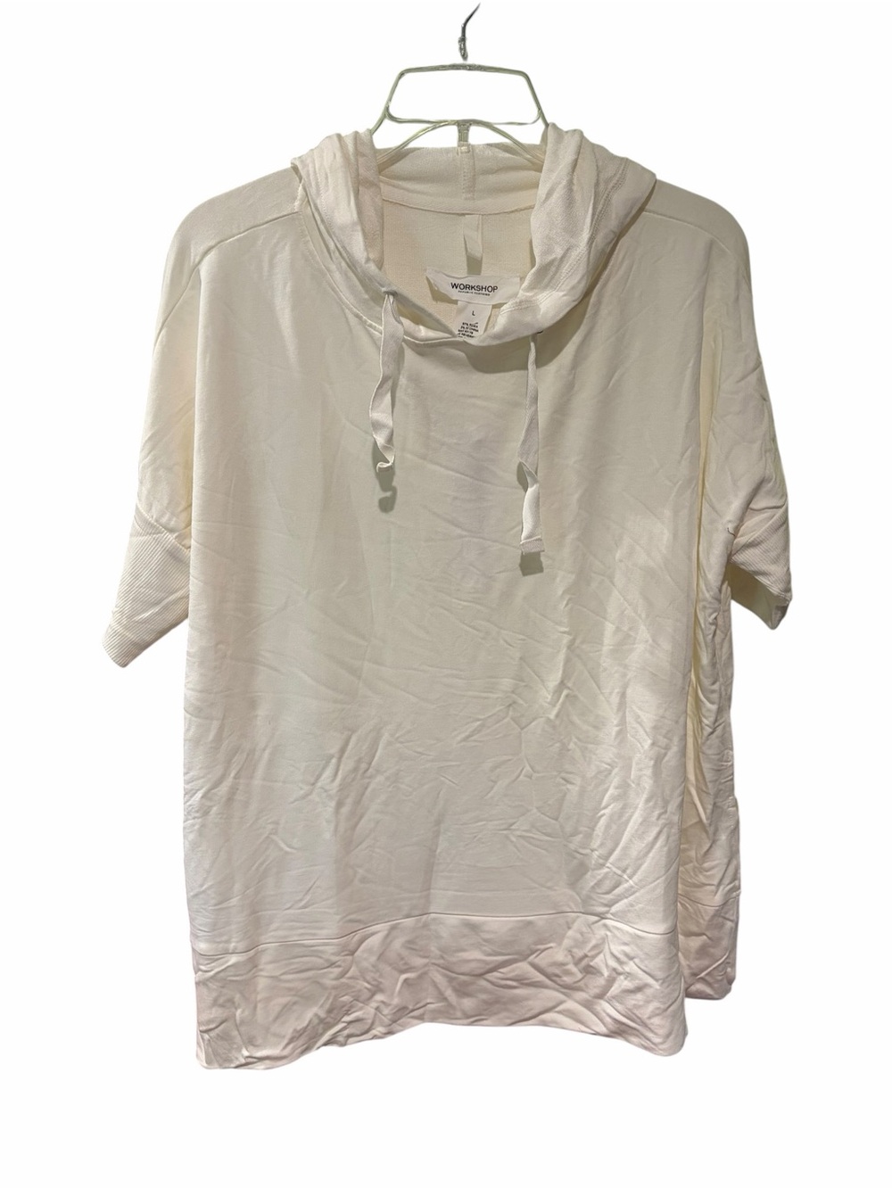 Workshop Republic Clothing Women's Cream Short-Sleeve Hooded Top with Drawstring